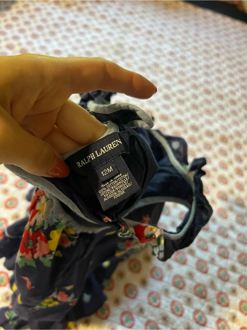 Ralph Lauren Navy Floral Dress Bloomer set size 12 months baby girl